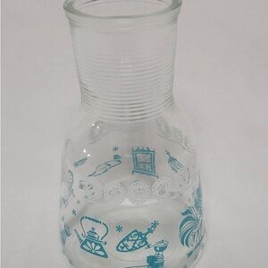 Vintage Hazel Atlas Kitchen Aids Glass Carafe DecanterTurquoise Blue & White